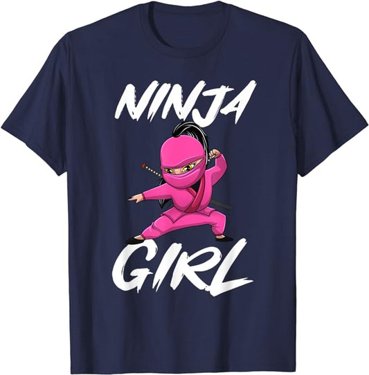 Unisex-Ninja Girl Navy Blue T Shirt