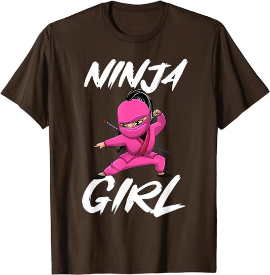 Unisex-Ninja Girl Brown T Shirt